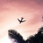 Avion qui vole dans un ciel rose