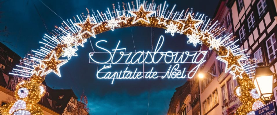 L’entrée du centre de Strasbourg à Noël