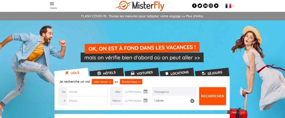 Capture d'écran du site MisterFly