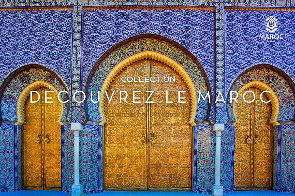 Portes marocaines dorées décorées de mosaïques artisanales