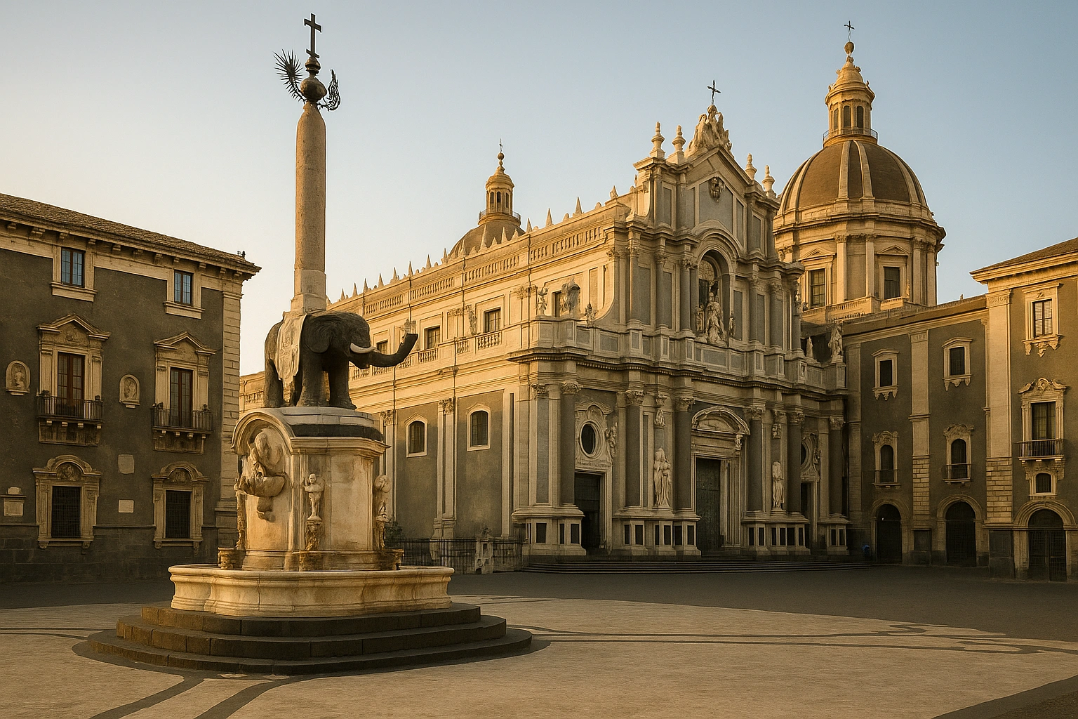 Piazza del Duomo à Catane et la fontaine de l’Éléphant en pierre de lave