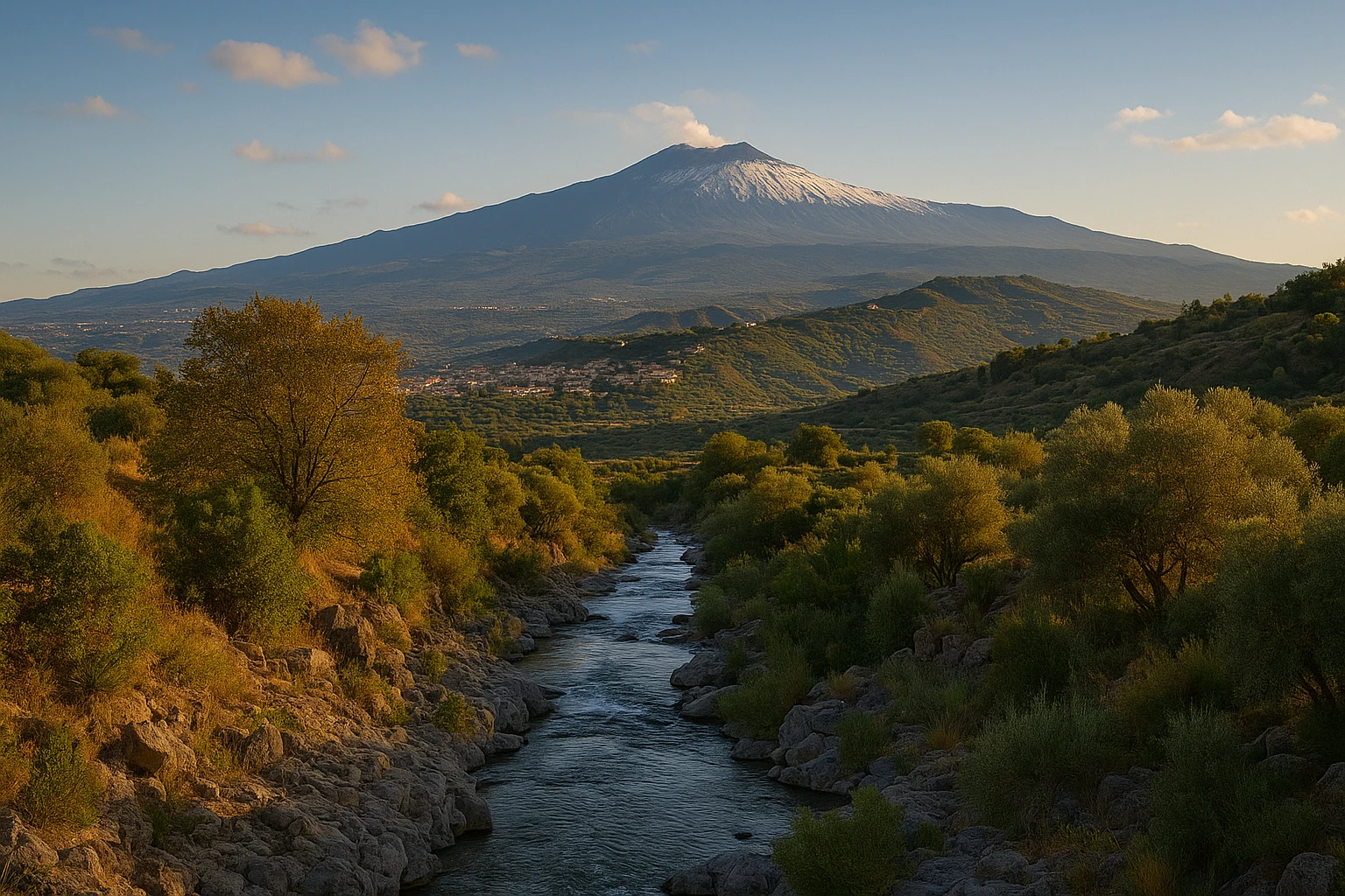 Vue panoramique sur le volcan Etna et les gorges d’Alcantara