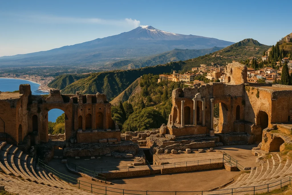 Théâtre antique de Taormine avec vue sur l’Etna